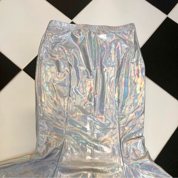Norma Kamali Holographic Iridescent Metallic Mermaid Trumpet Midi Skirt size M - Picture 10 of 15